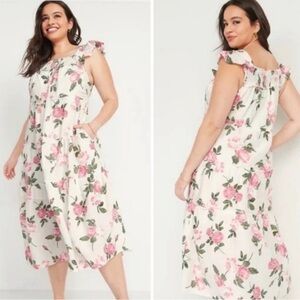 EUC- Old Navy Tiered Cotton/Rayon Peasant Dress w/Roses